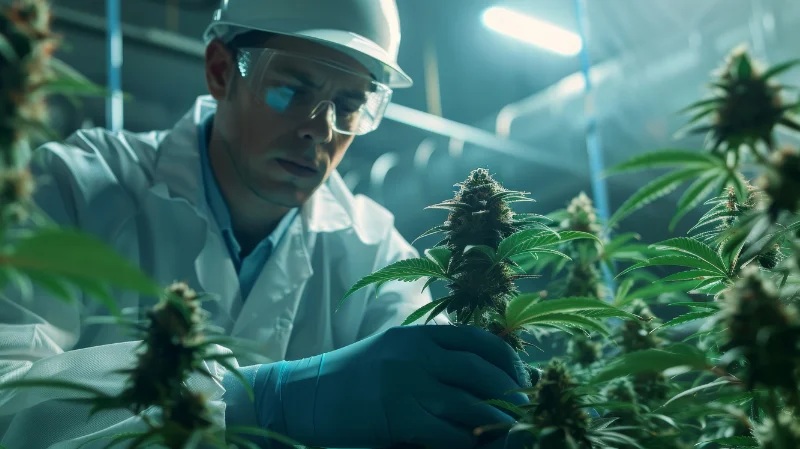 Male scientist manufacturing cannabis